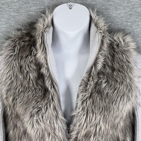 Express Womens S Oversized Merino Wool Blend Faux Fur Sweater Vest Knit Sleeves - Picture 5 of 16